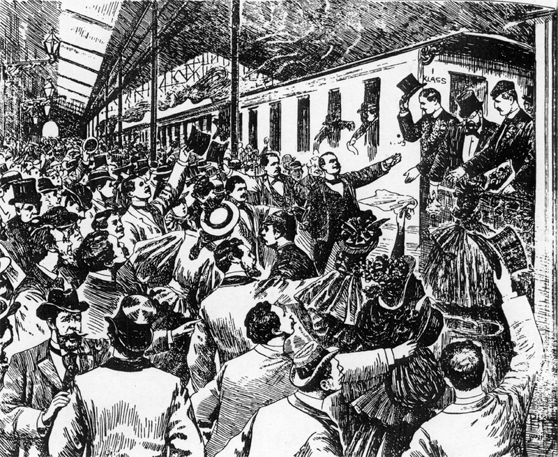 El diario Aftonbladet mostrando la festiva despedida de Estocolmo en la primavera de 1896. Wikimedia Commons